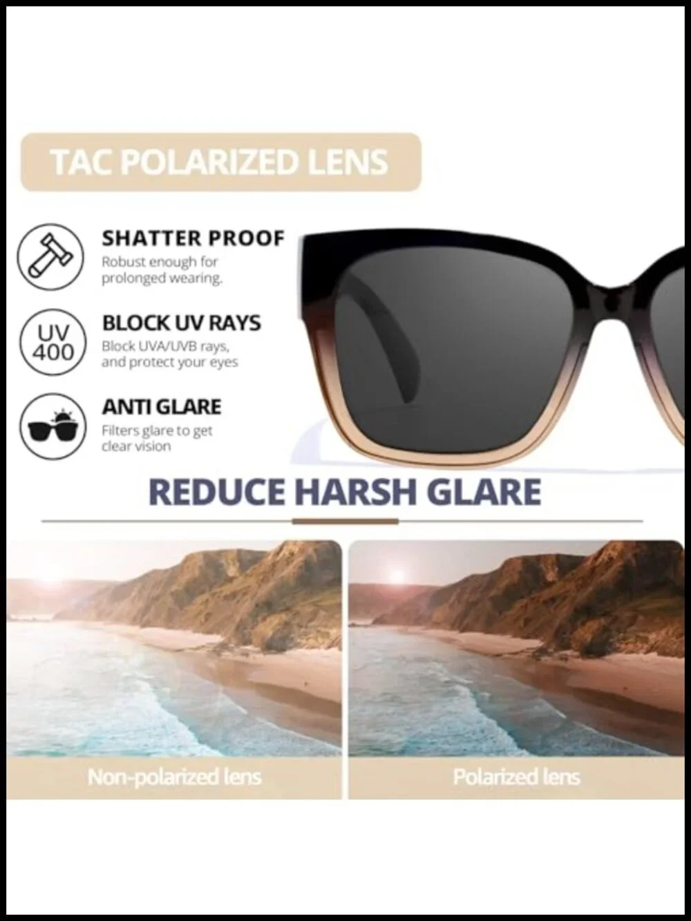 Polarized Sunglasses Fit Over Glasses UV400 Square Oversized for Driving &